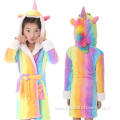 Kids cartoon Unicorn flannel fleece girls hooded bathrobes